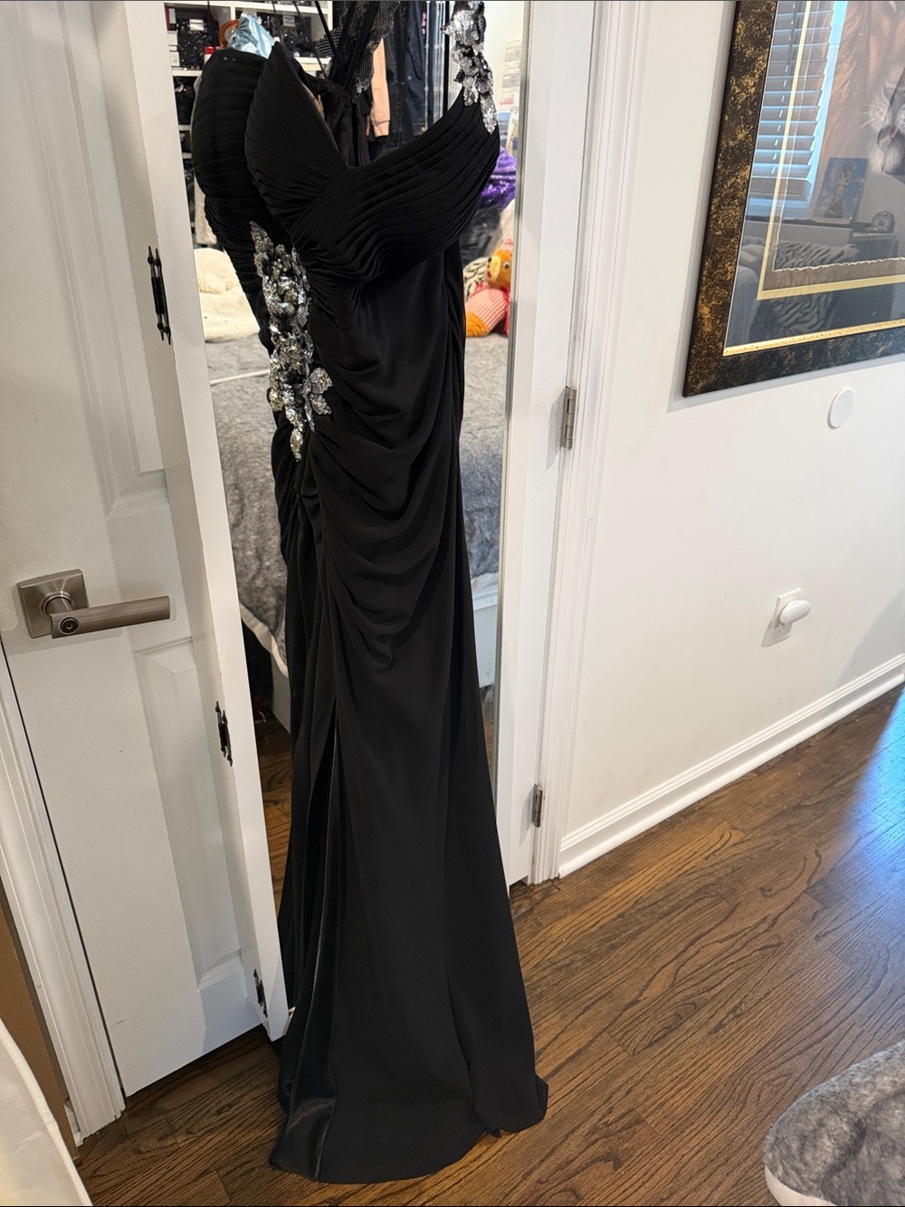 Faviana Couture Black Beaded Prom Gown with Ruched Bodice